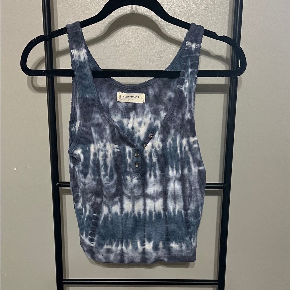 Lucky Brand Blue and White Tie-Dye Tank Top